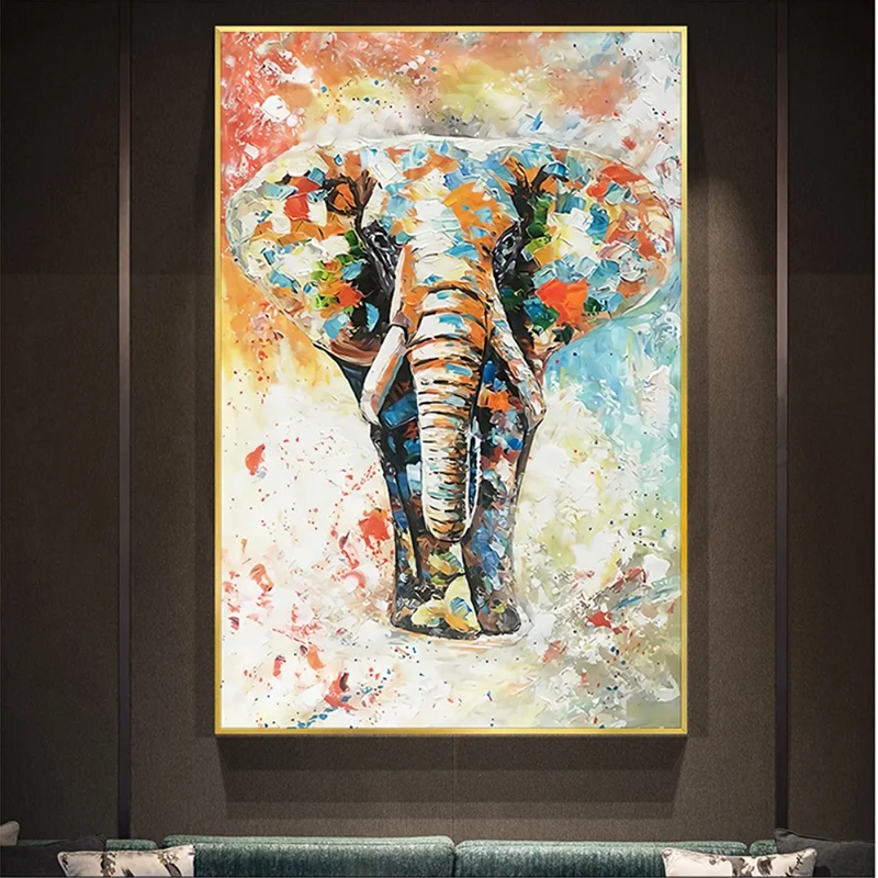Hand-painted oil paintings of elephants and animals  cloth cover peinture canvas wall art banksy canvas