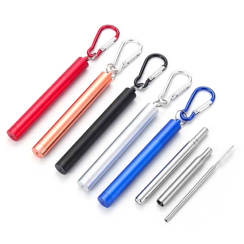 Hot selling Stainless Steel Metal Collapsible Straw with Aluminum Case and Cleaning Brush