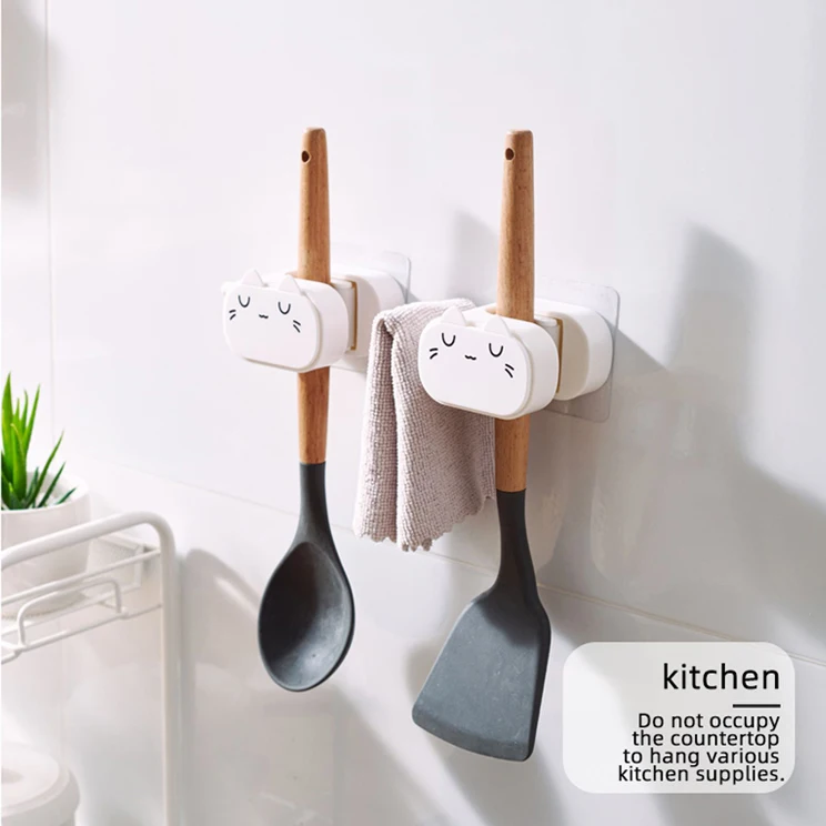 New Cat Shape Broom Holder Wall Mounted Mop Holder Adhesive Storage Broom Hanger Mop Hook Racks Kitchen Bathroom Organizer