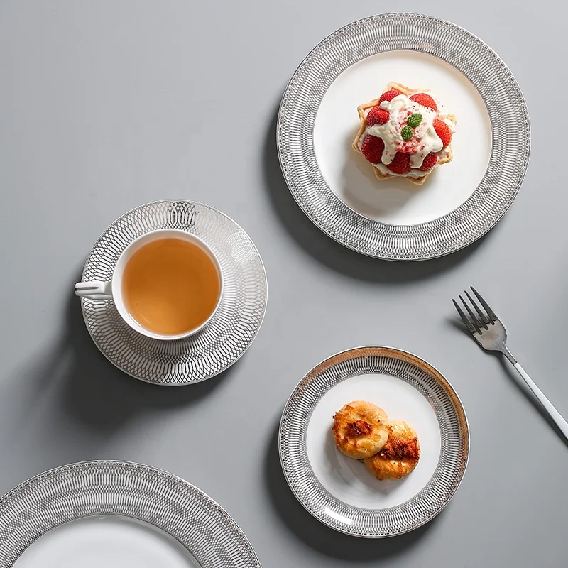 European-style light luxury simple household table setting bone china tableware rice bowl soup spoon dessert rack coffee set