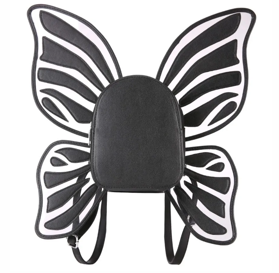 Custom beautiful mini black pu butterfly wings backpack