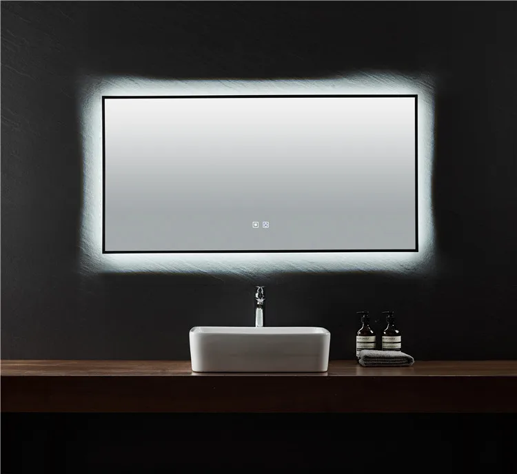 Сенсорный экран настенное Безрамное противотуманное зеркало для ванной со светодиодной подсветкой