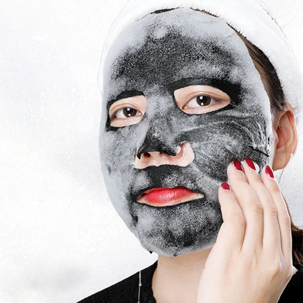 Wholesale OEM Black Sea Salt Moisturizing Brightening Deep Cleansing Bubble Purifying Charcoal Sheet Mask Black O2 Bubble Mask