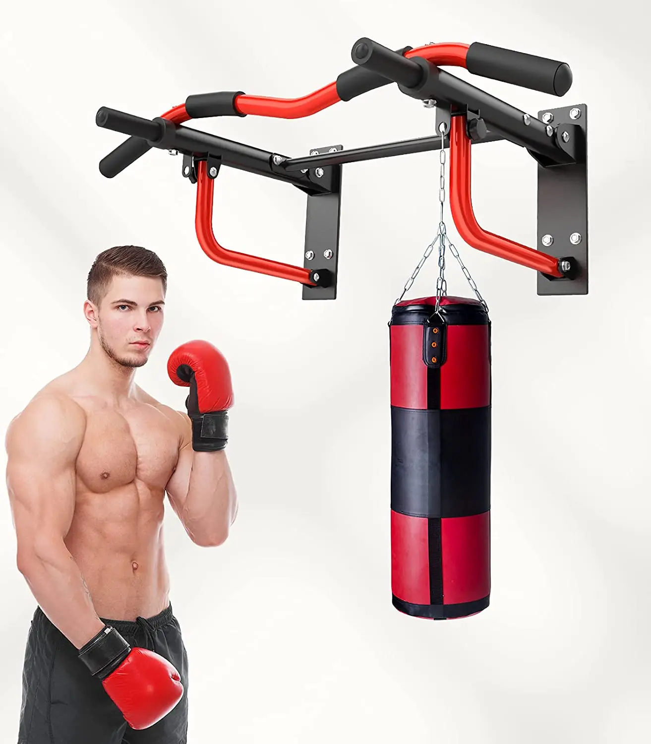 Wellshow Wall Mounted Pull Up Bar Strength Training Pull-UP Bars Heavy Duty Chin Up Bar Wall Mount