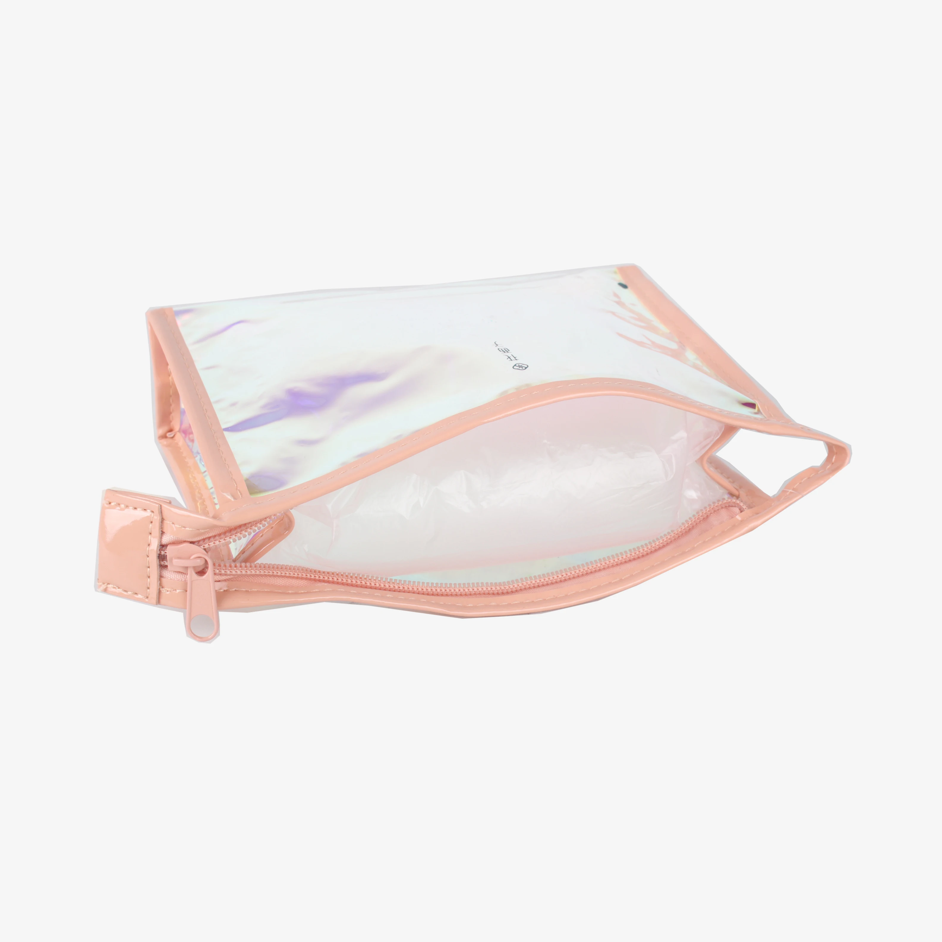 Fashionable Travel Makeup Pouch Light and Colorful PVC Beauty Cosmetic Bag with Pink Clear Makeup Pouch and Zipper Closure
