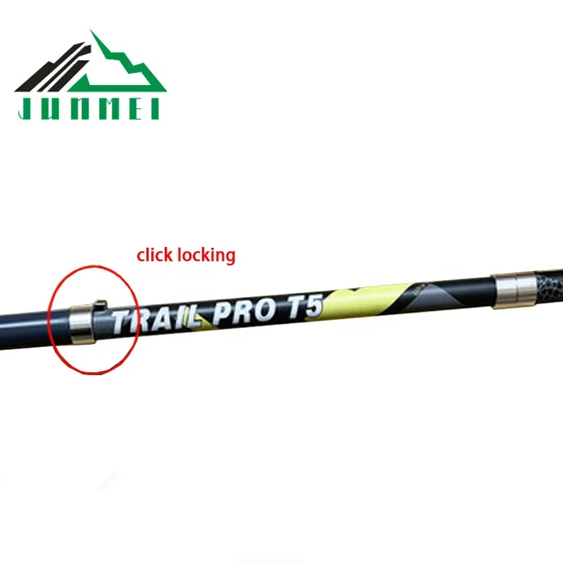 2021 hot sale aluminum alloy cork handle 5 sections trekking pole  ultralight foldable telescopic hiking trial  running pole