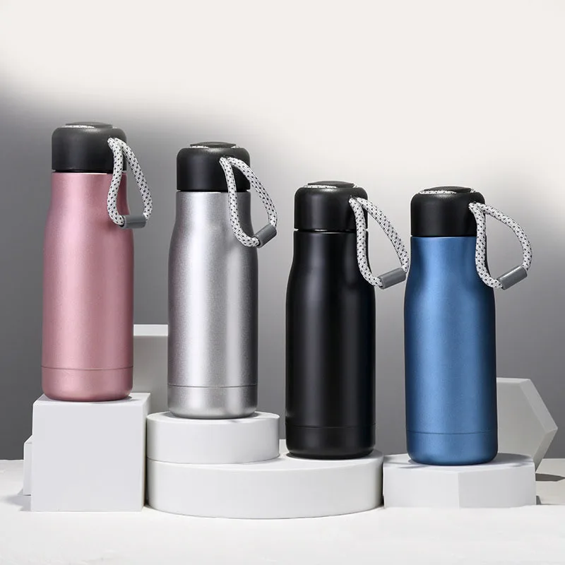 Top Selling Products 304 Stainless Steel Bilayer Custom logo Water Bottle with Screw Cover and Rope
