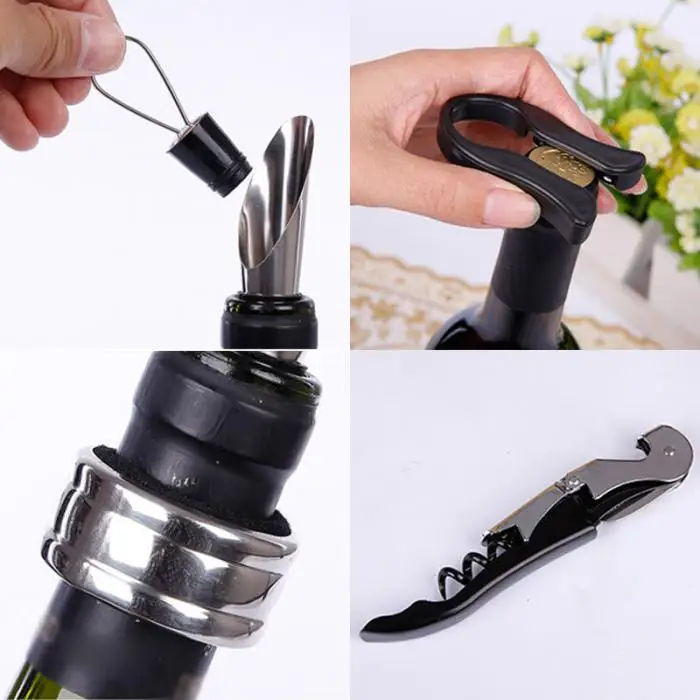 UCHOME Factory sell 5 Pieces Wine Tool Set Bottle Shaped Gift Sets Wine Opener Set