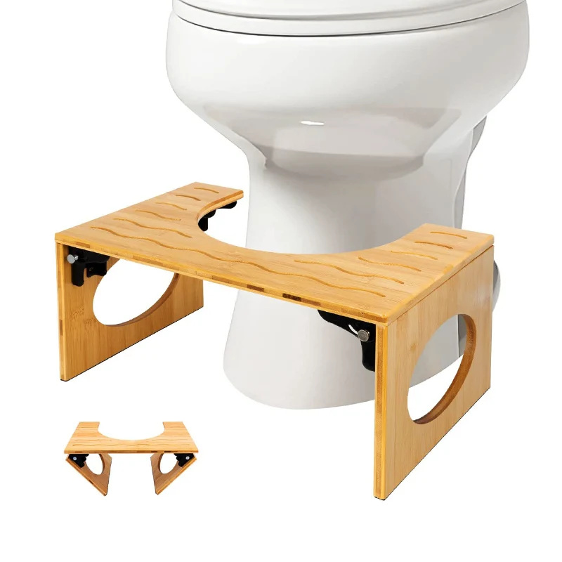 Bamboo Folding Toilet Stand Wooden Collapsible Toilet Stool for Bathroom Bamboo Toilet Stool