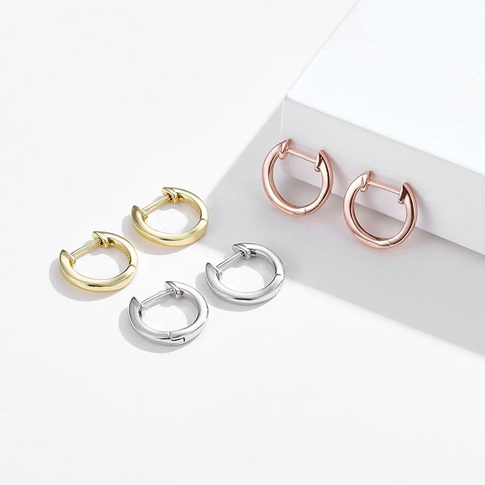 Gold Plated 925 Sterling Silver Plain Cuff Earring Gold Vermeil Hoop Huggie Small Stud Earrings Women Jewelry