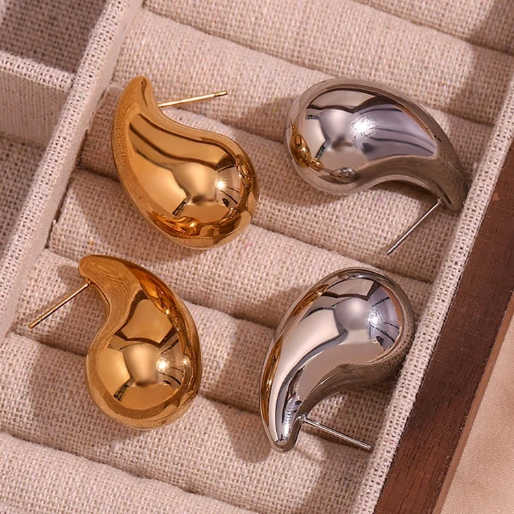 18K Gold Plated Stainless Steel Women Fashion Waterdrop Waterproof Jewelry Hollow Big Large Chunky Tear Water Drop Earrings 2023