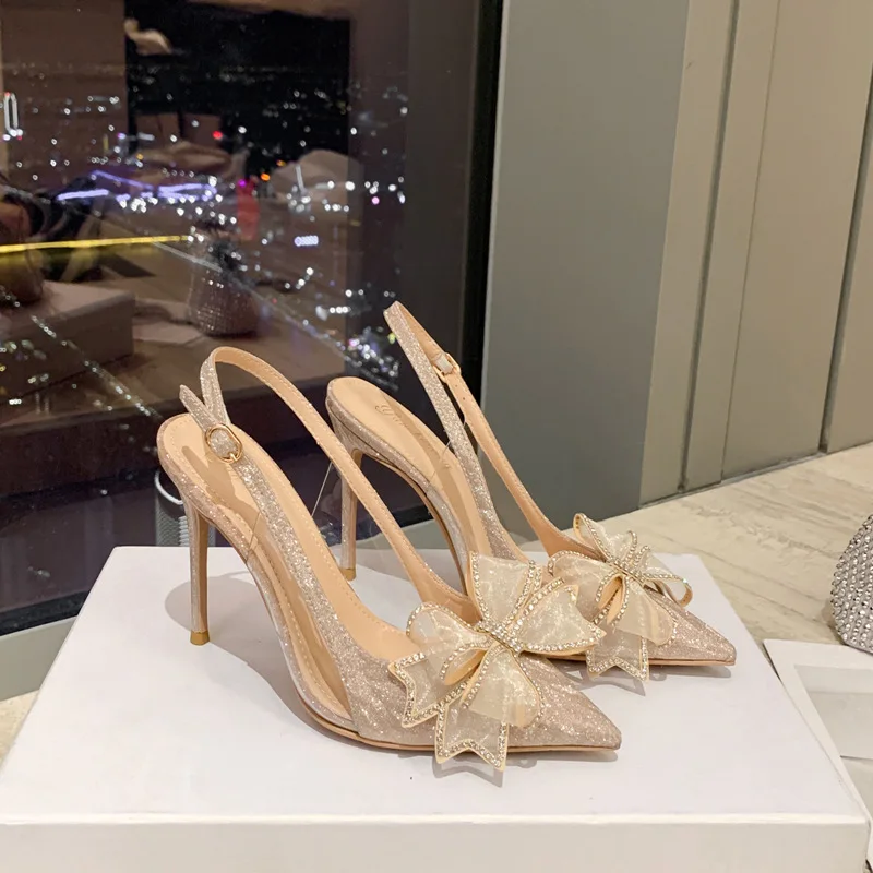 Popular Silver Glitter Upper Pumps Thin Heels Ladies Bridal Party Wedding Shoes Designer Women Pointed Toe High Heels  Sandals