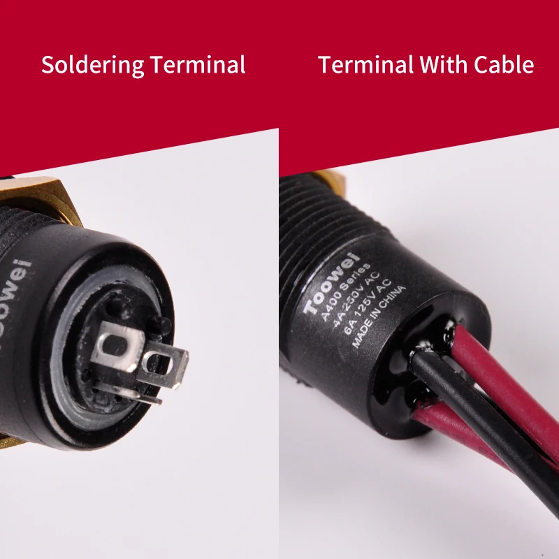 Toowei tiny latching momentary colored rectangle shape  surface mount spst push button switch waterproof ip67 12mm 250v