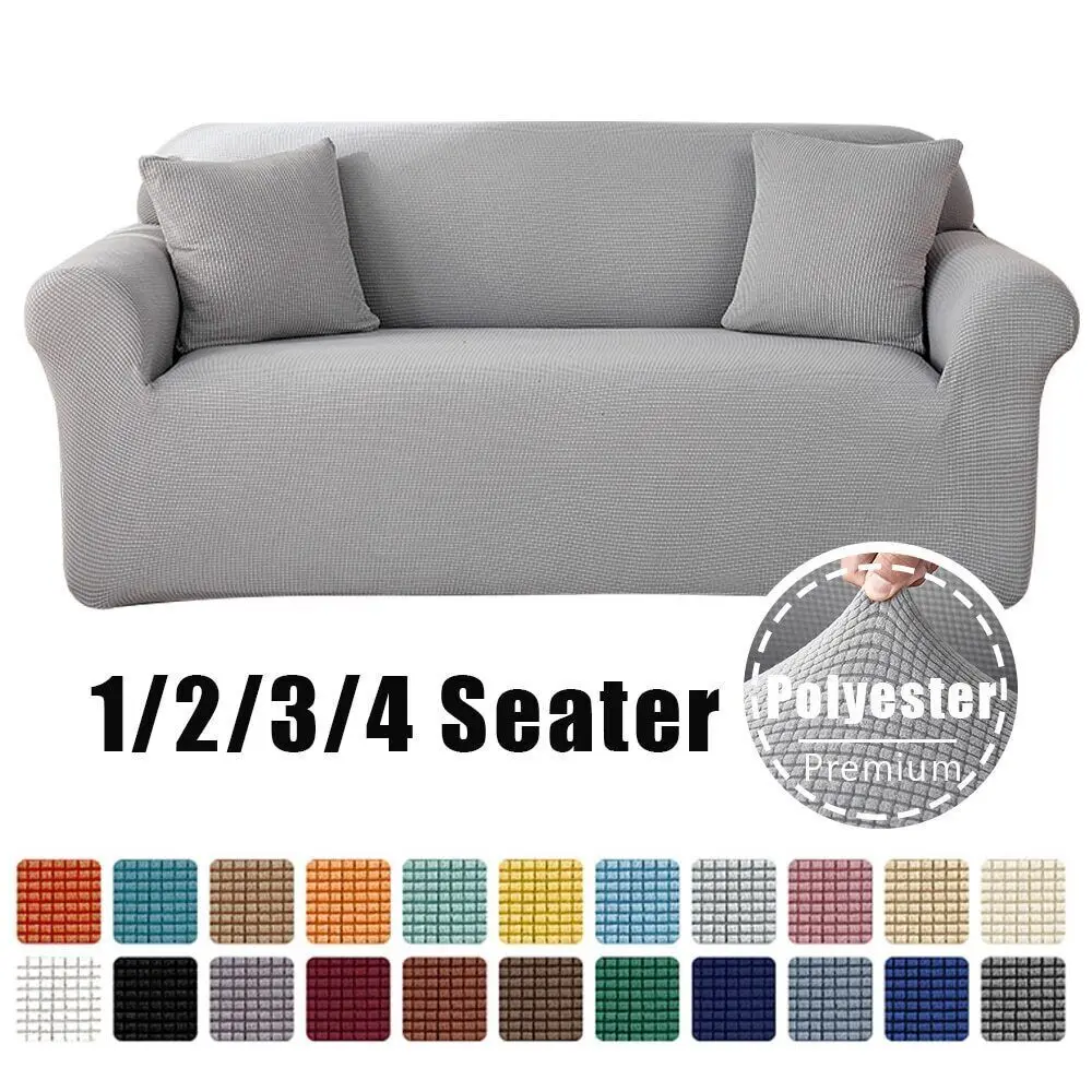Grey  Sofa Cover for 3 2 1 seater couches Plain Slipcover Furniture Protector  Polar Fleece  Polyester Spandex Jacquard