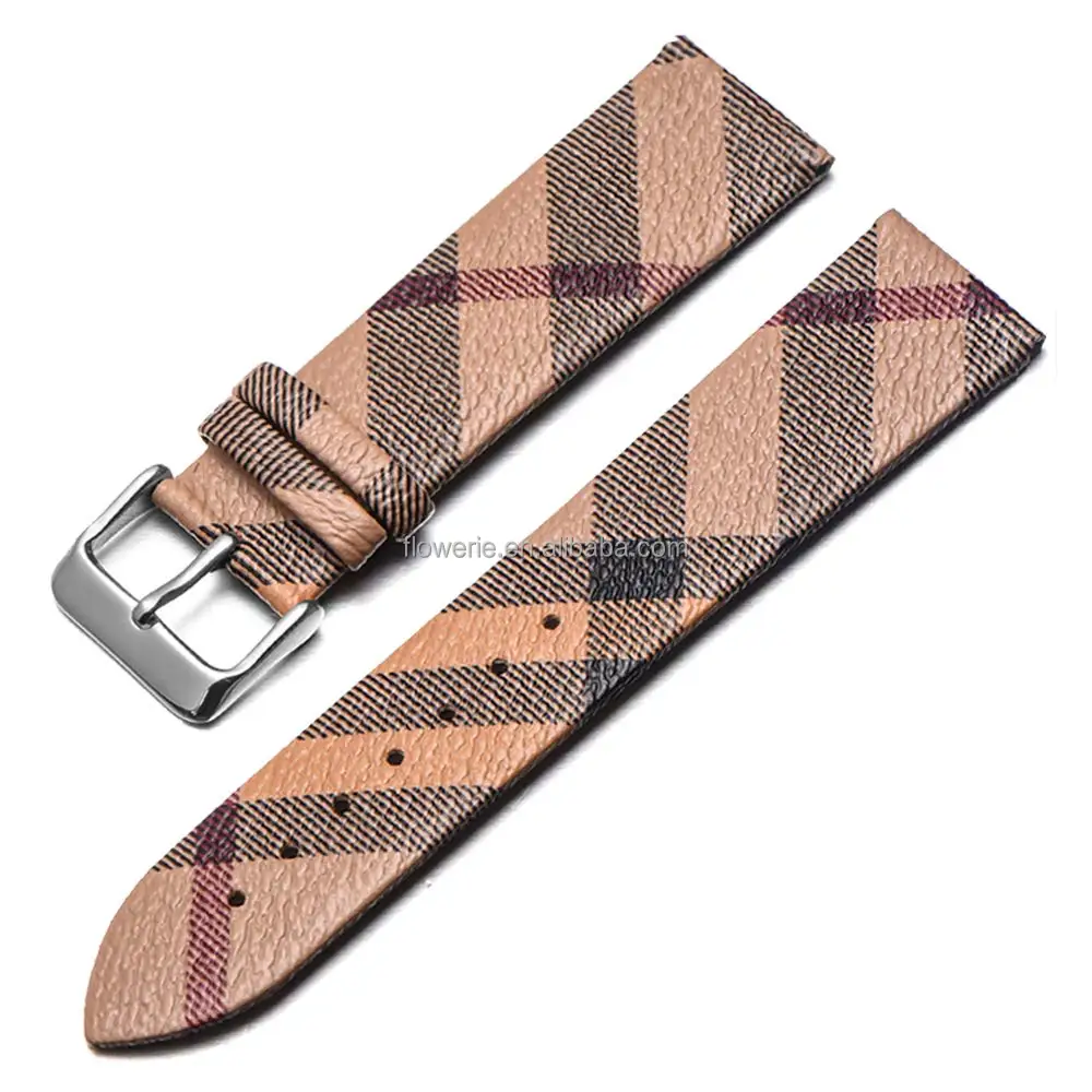 Genuine Leather Watch Band Calfskin Replacement Plaid Strap 14mm 16mm 18mm 20mm 22mm for Men and Women