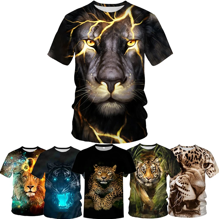Custom Polyester Animal Lion Unisex T-Shirts Print 3d Printed Men Oversize T-Shirt 3d Print 100% Polyester Man T Shirt