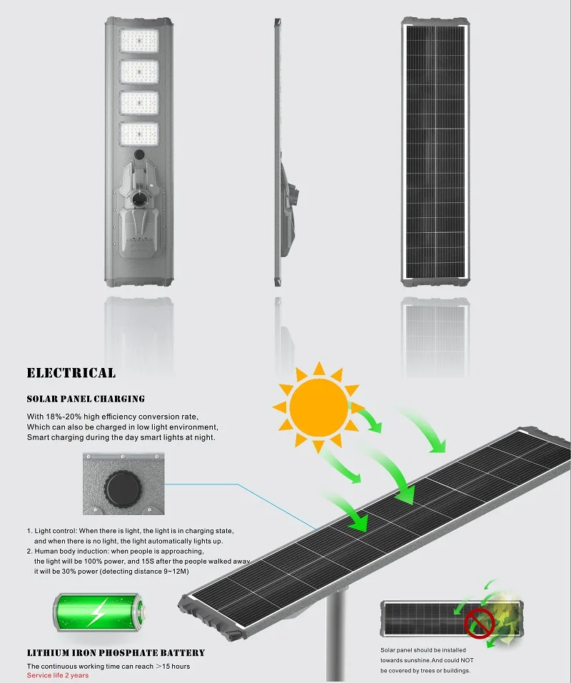 solar lights outdoor LED solar parking lot lights dusk to dawn wide-angle motion sensor 200W solar street light