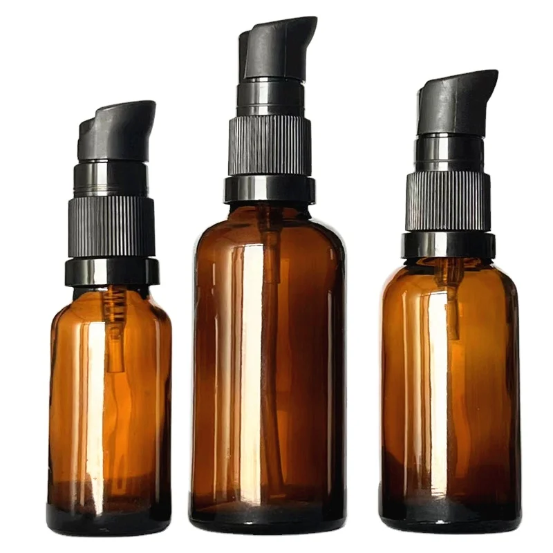 30ml amber glass foundation bottles 50ml brown glass lotion pump bottle 100 ml amber glass bottle with pump serum cap