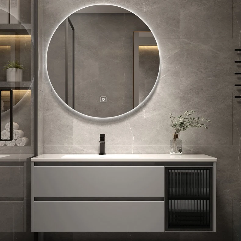 Modern Bathroom Sink Base Cabinets Slate Wash Basin Cabinets Design with Drawer and Glass Door