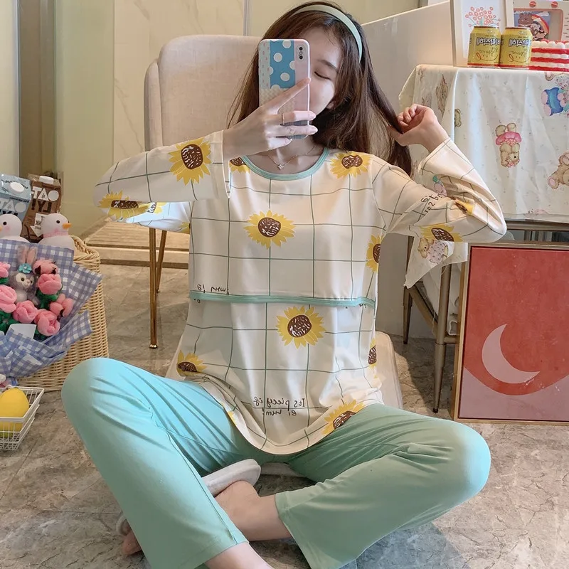 KEYIDI костюм для кормящих матерей с длинными рукавами для грудного вскармливания Пижама большого размера для беременных