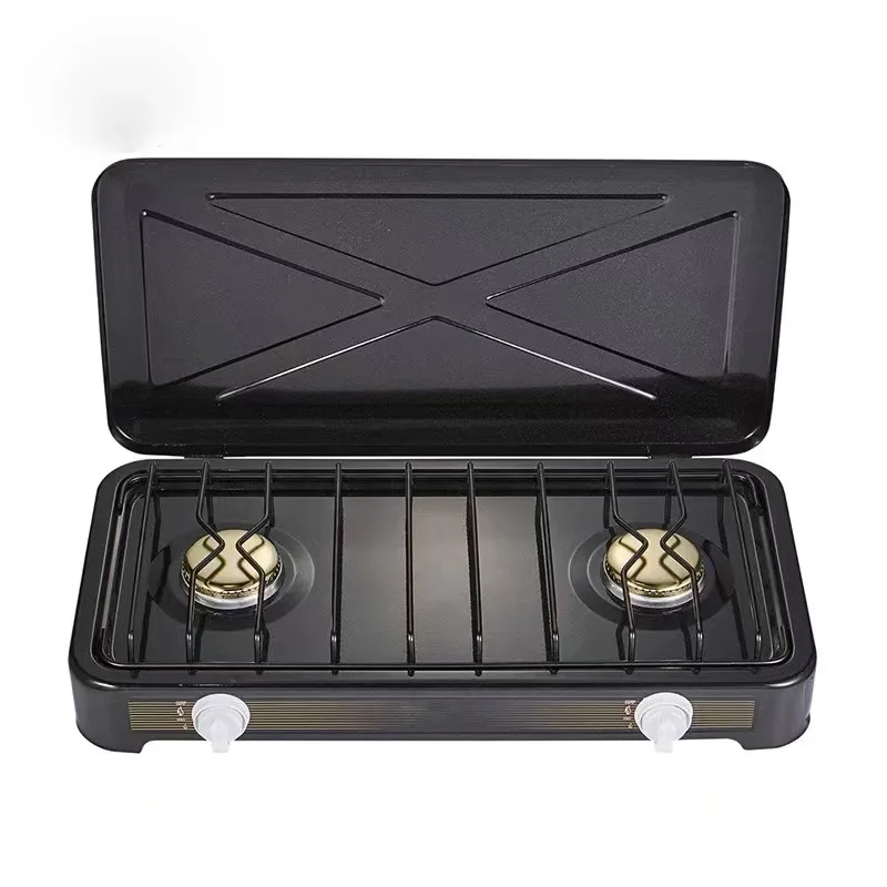 Portable Outdoor Household Cooking gas stove Stainless Steel Burner Cooker Double Heads Gas Stove for cooking camping