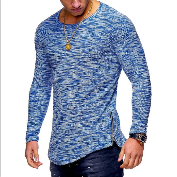 Gulidd  Quality Spring Mens Long Sleeve T-shirt Winter bottom shirt Side zipper embellished loose T-shirt