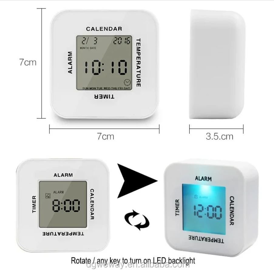 Custom Pattern Promotion Mini Gift Digital 4 Side Timer Calendar Temperature Display Table LCD Alarm Clock