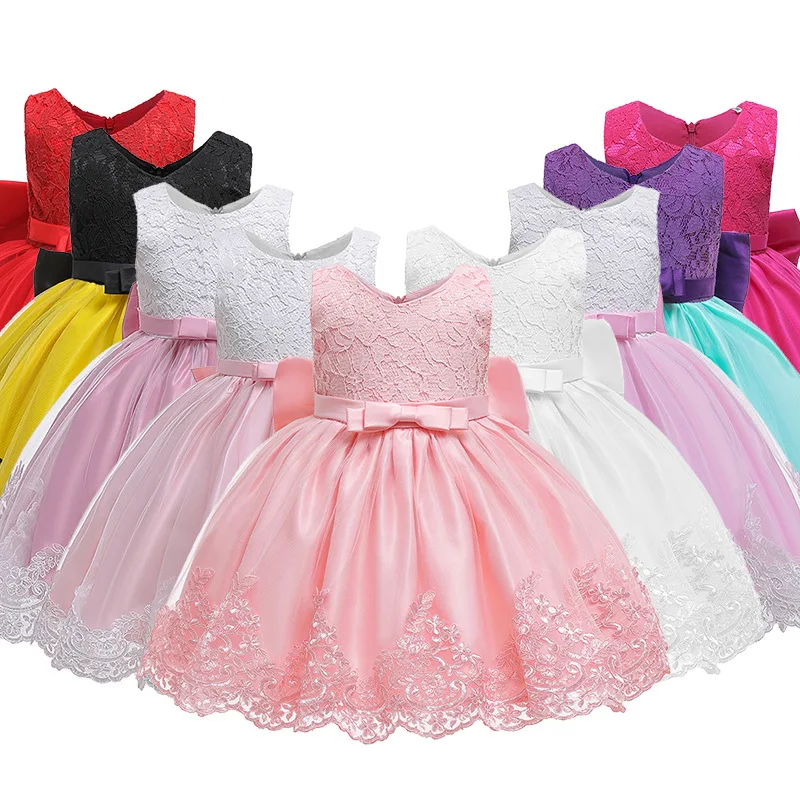 Wholesale Latest Summer Birthday Baby Solid Color Sleeveless Pageant Simple Tutu Cute One-Piece Girls Dresses