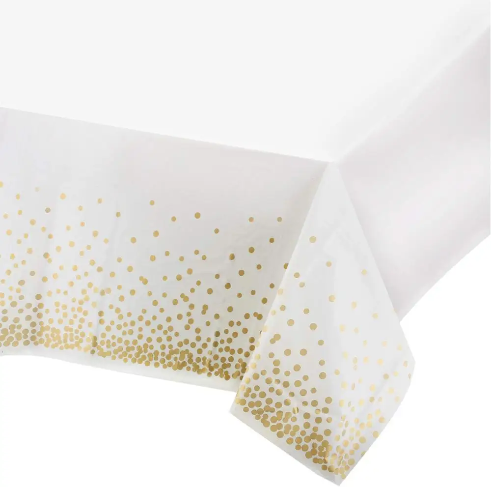 
4 Pack Gold Dot Confetti Rectangular Table Covers Plastic Tablecloths for Parties Thanksgiving Christmas Wedding 