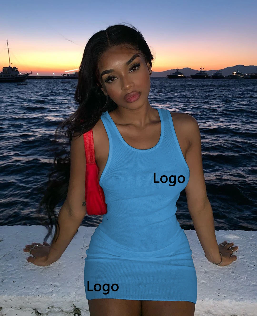 OLAF Trend Fashion Casual Sports Print Tank Top Dress Sexy Solid Color Beautiful Dress For Young Ladies