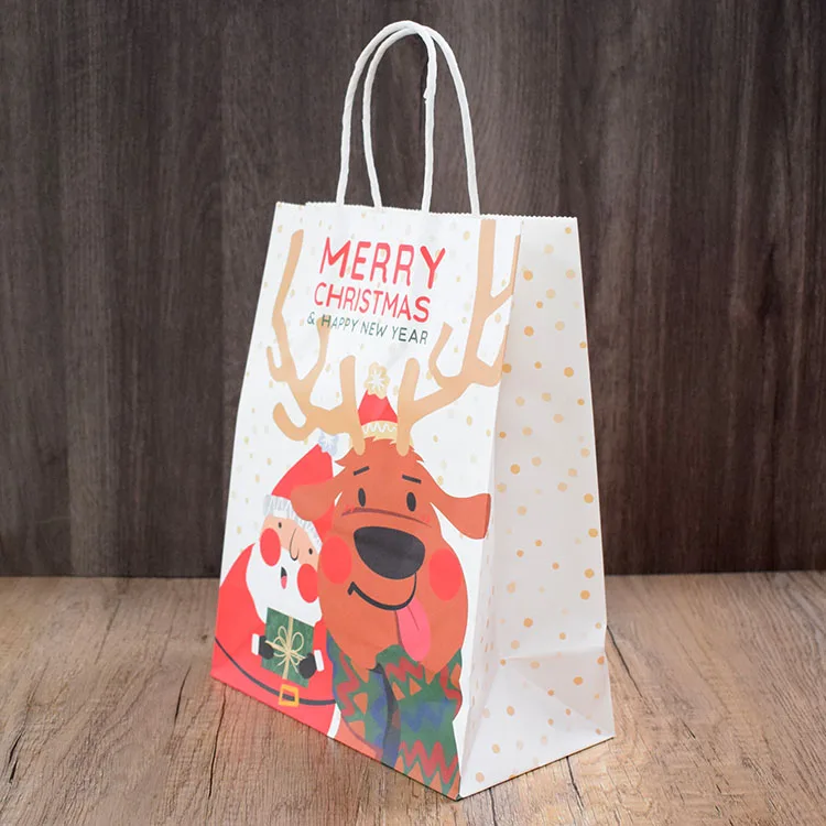 Оптовая продажа, биоразлагаемая крафт-бумага с принтом на заказ, 2 кг, Рождественский Подарочный упаковочный пакет для еды на вынос