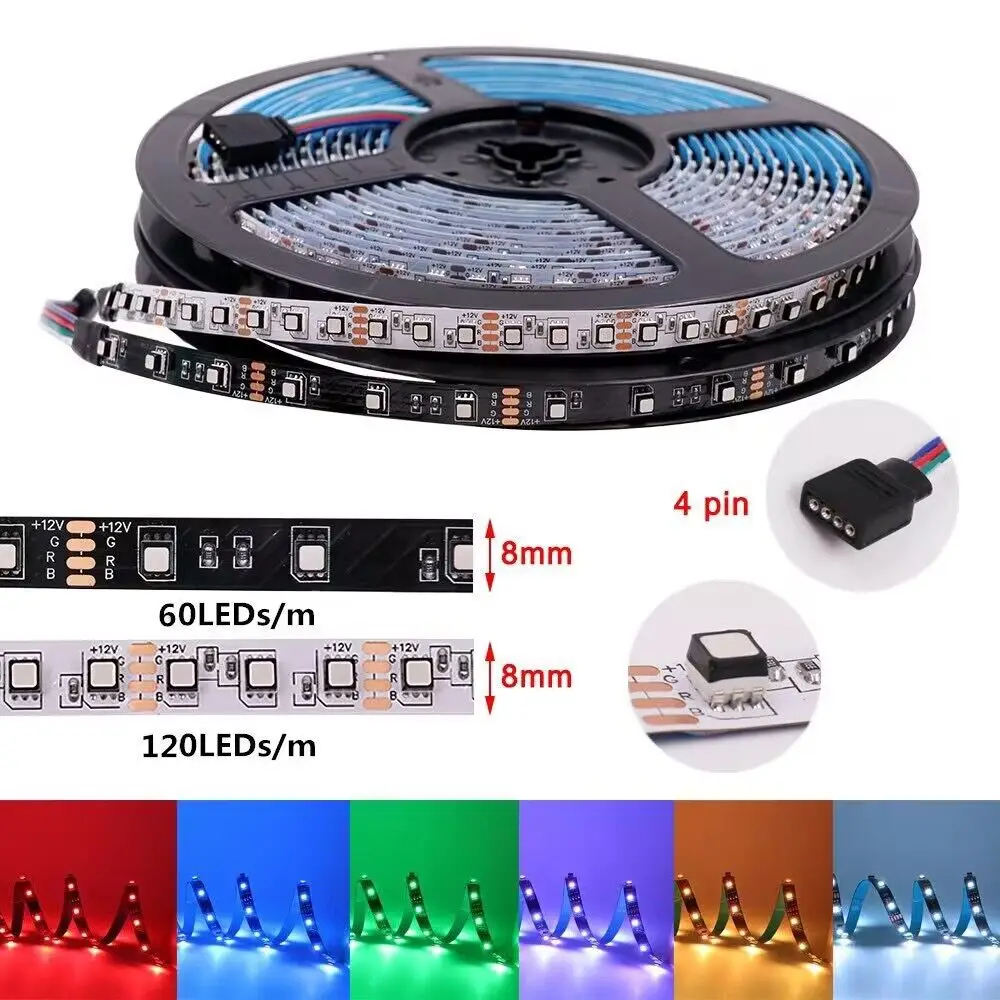 RGB (без IC) цвет 5 м Светодиодная гибкая лента светло-черная 3535 SMD DC12V 60/120LED/M 8 мм шириной белый/черный PCB;IP20/IP65/IP67