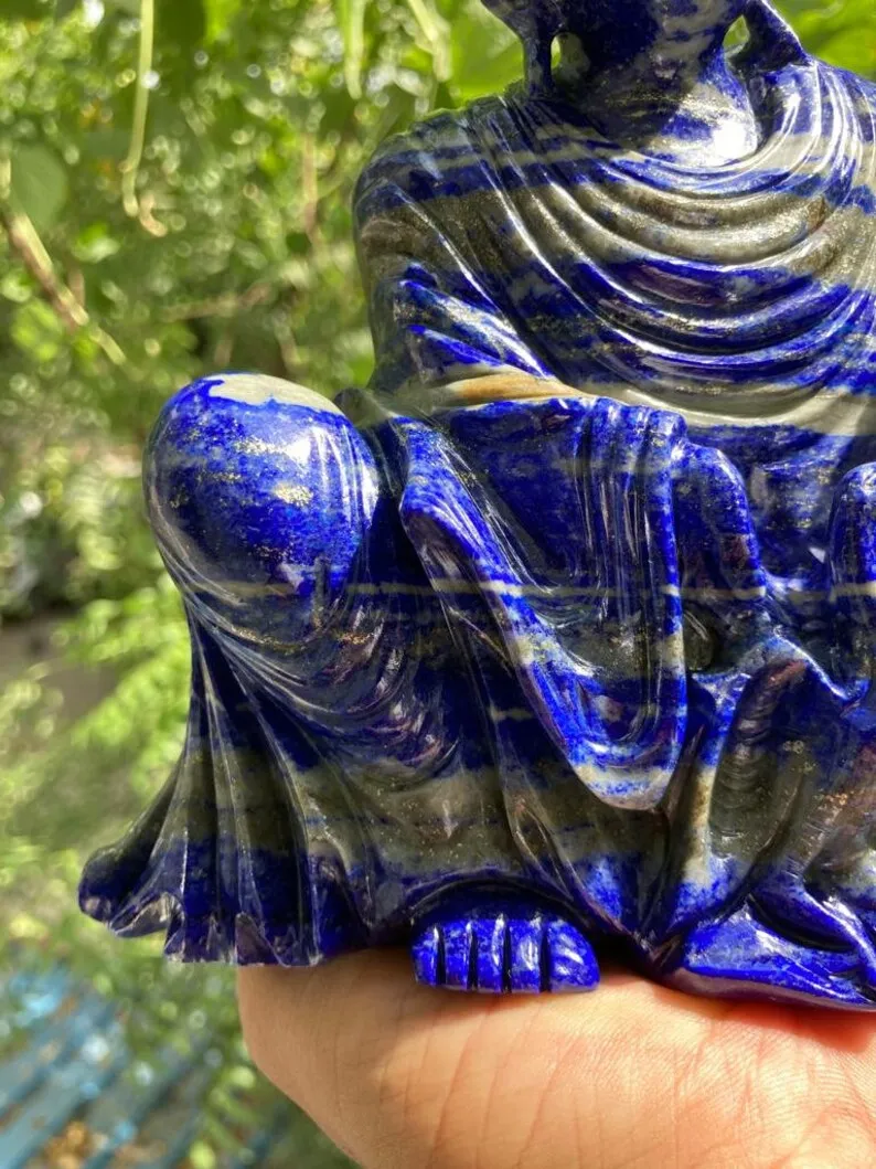 Blue Lapis Lazuli Buddha Crystal Statue Hand-carved Gemstone Buddha Home Decor Semi-Precious Stone Crafts Gift
