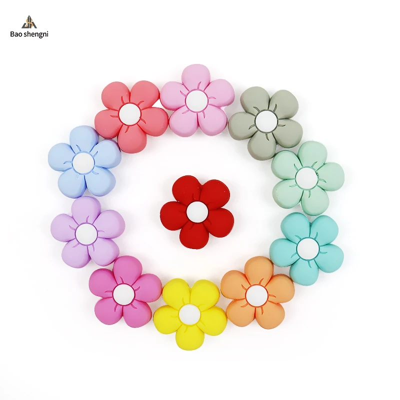 Silicone Loose Beads Colorful Bulk Flower Shape Sensory Toys Teething Food Grade Silicone Focal Beads Beaded Bracelets