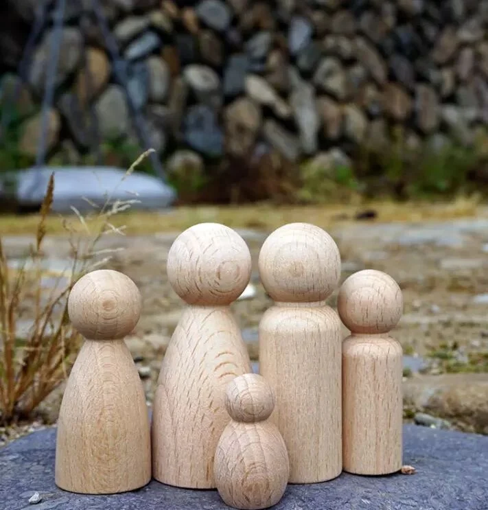 DIY Painting kokeshi puppet mini unfinished acorns tree cone rounds wooden peg dolls pegdoll painted figure toys set craft