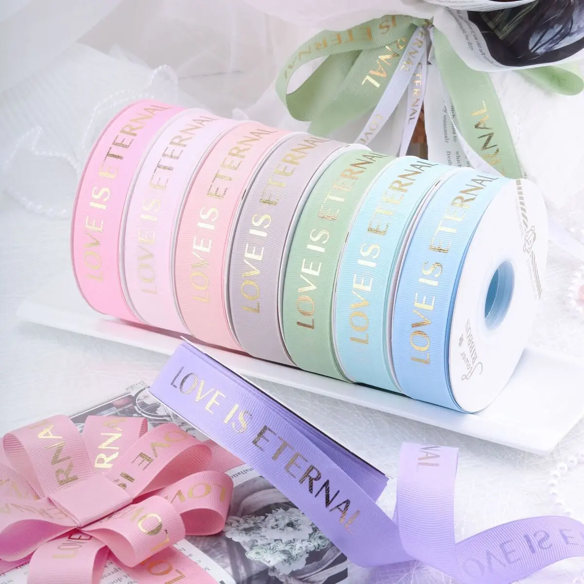 Customised Ribbon Custom Printed Logo Wedding Decoration Gold Logo Black Grosgrain Ribbon ribbed ribbon For Gift