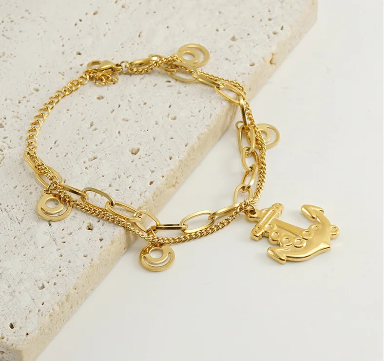 Wholesale factory Gold silver plated stainless steel exquisite lucky rose anchor flower chain link bracelet for women ladies