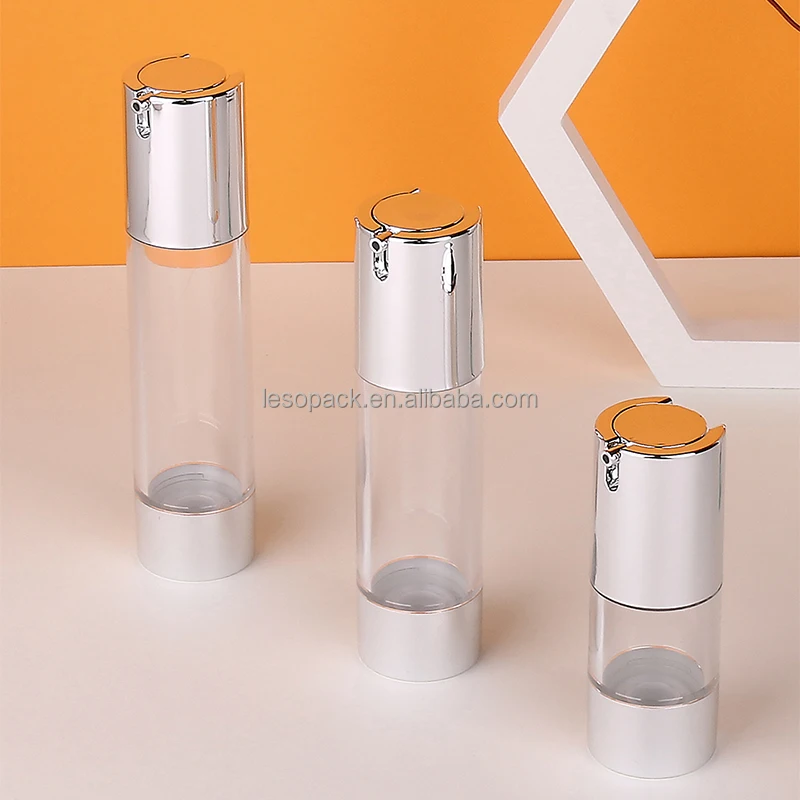 Luxury Cosmetics 15/30/50ml silver lotion airless pump bottle in stock eye cream bottle