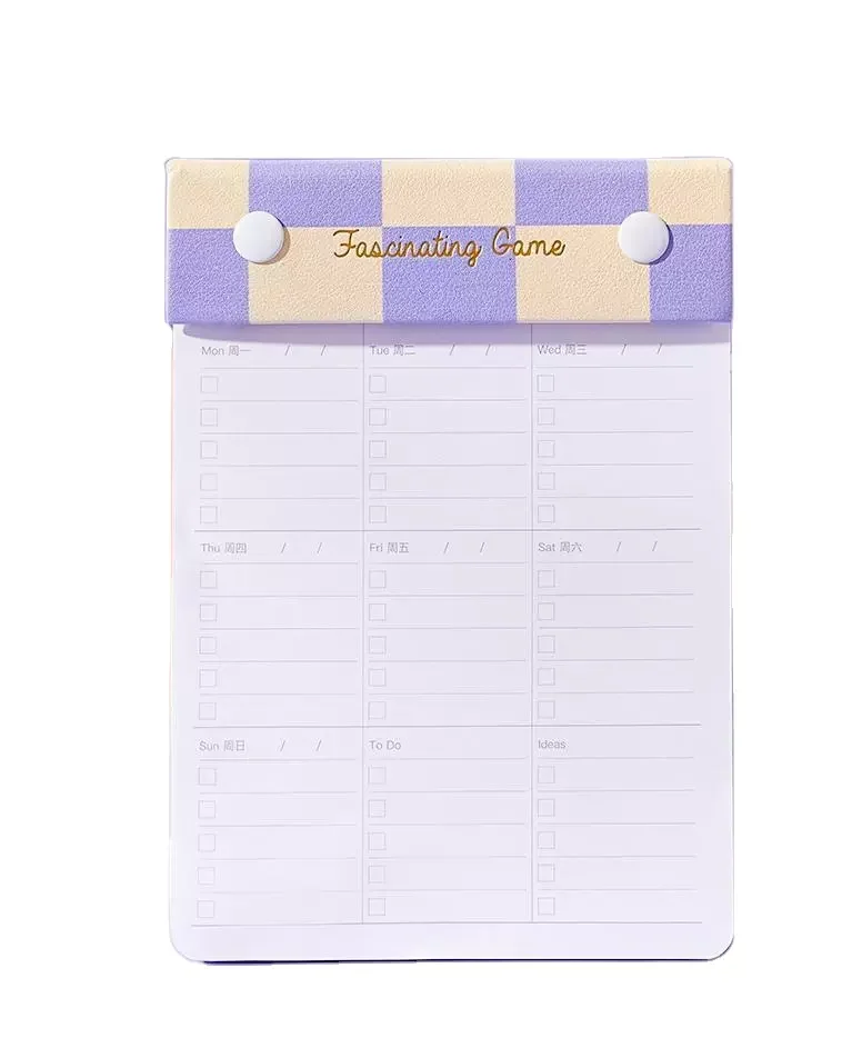 Checkerboard Design Notepad To Do List School Stationery Custom PU Leather Notepads With Pen Loop