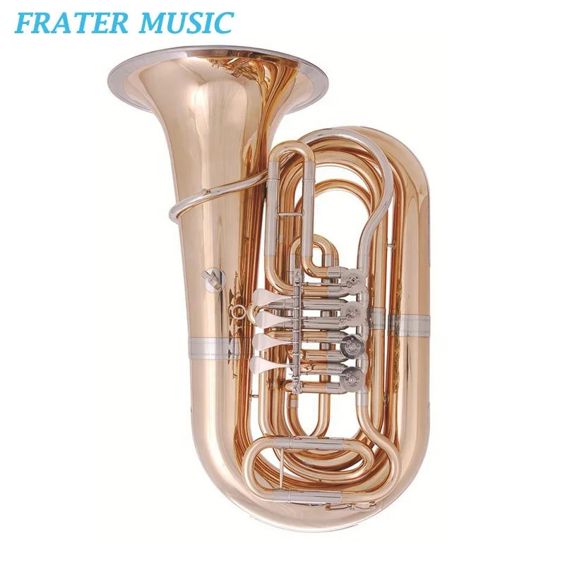 Professional Gold brass body / bell 3/4 Bb key Tuba with 4 Rotary yellow brass piston / valve keys (JTU-270)