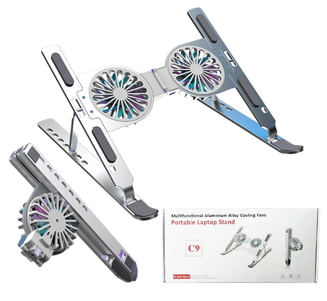 2022 New Arrival Foldable Notebook Cooler Stand Fan USB 7 Level Adjustable Aluminum Ergonomic Laptop Cooling Pads