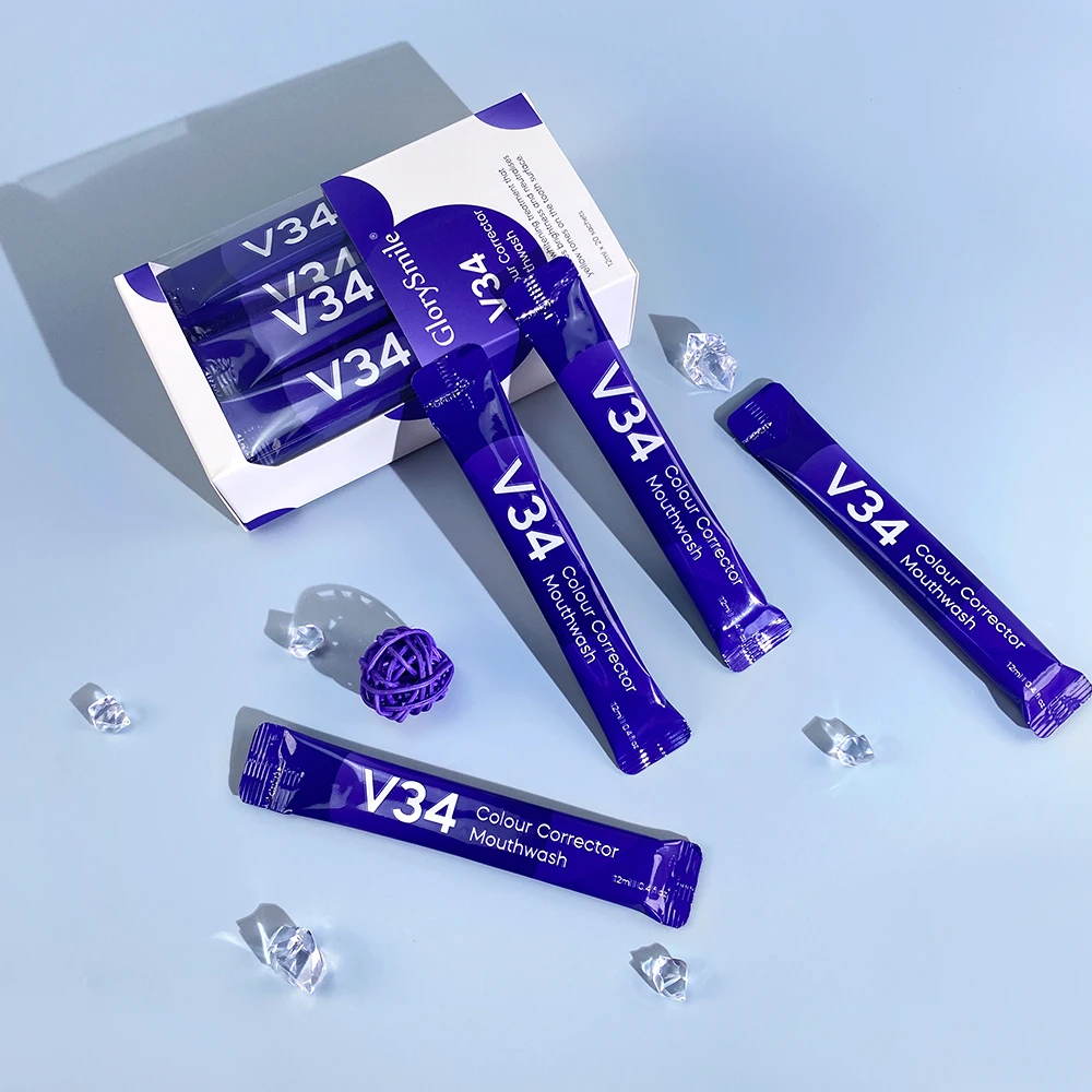Oral Care 12ML V34 Mouthwash With 20 Pouches Inside Bright Smile Purple V34 Colour Corrector Mouthwash Private Logo
