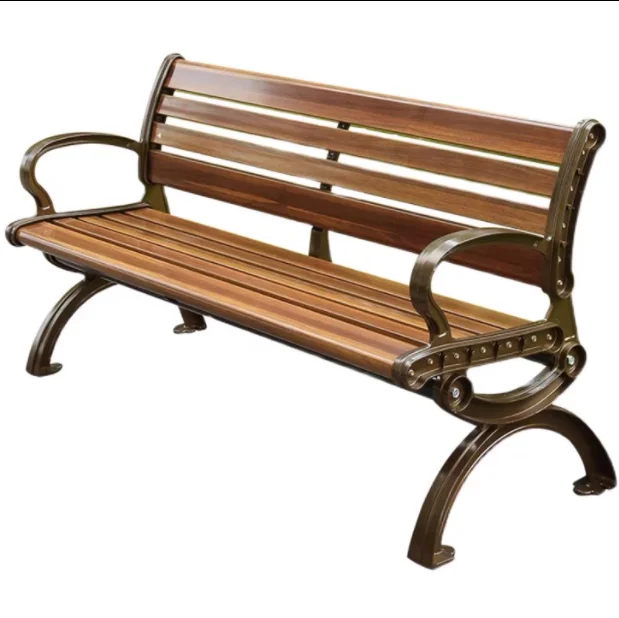 High Quality Modern Outdoor Public Park Metal Steel Solid Garden Patio Wooden Bench