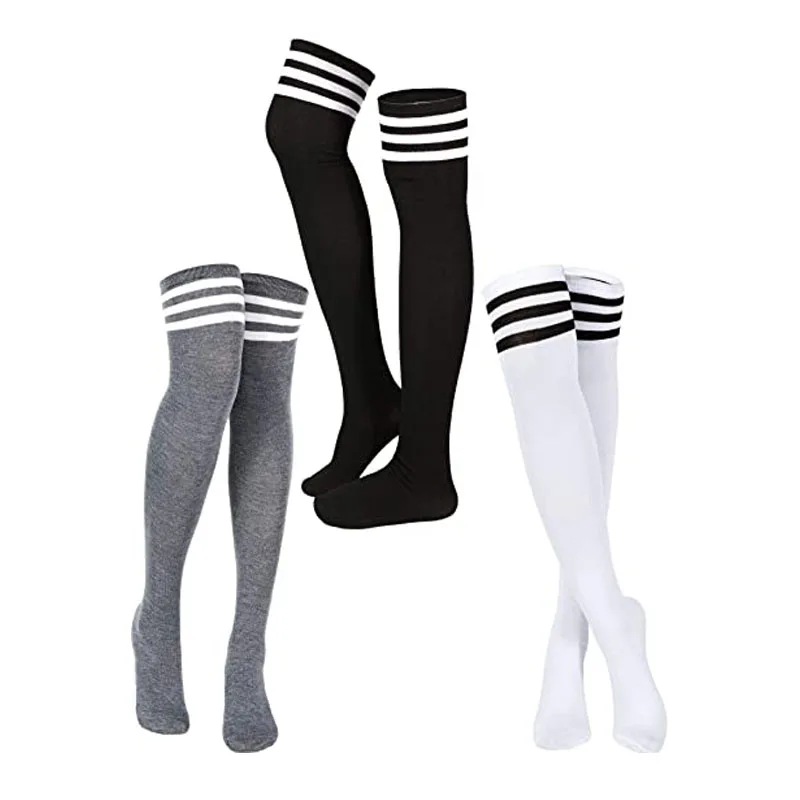 
3 Pairs School Daily Striped Socks Women Thigh High Stocking Long Knee Concise Design Socks Hot Sell 
