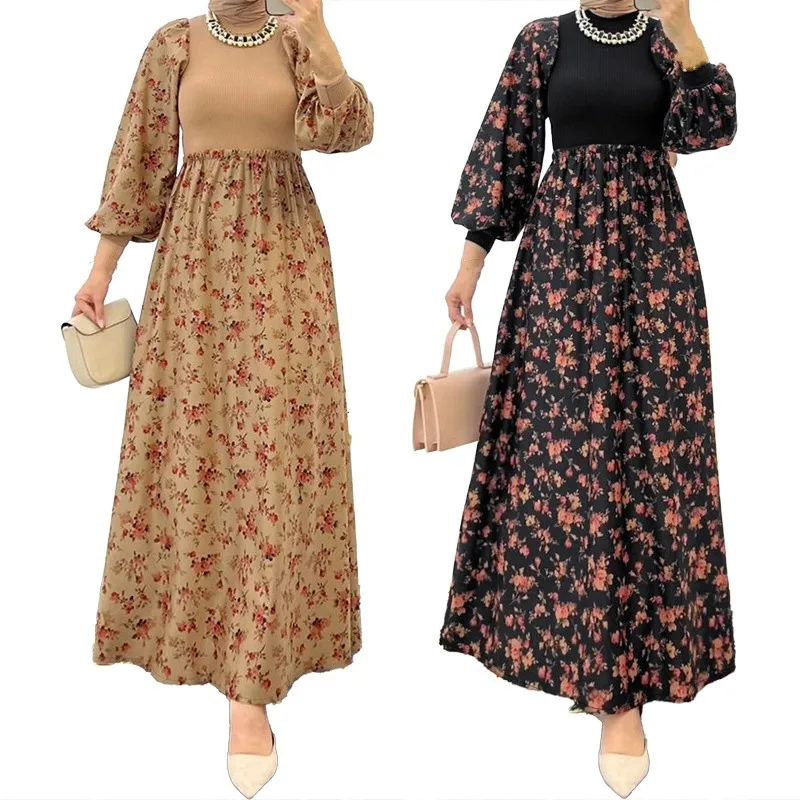 New Muslim dress Long sleeves Ramadan dress comfortable fashion Turkish Islamic clothing women flower dresses