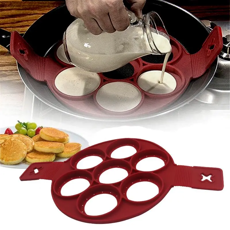 Food Grade High Quality 7 Hole Non-Stick Breakfast Pancake Rings Round Shape Novelty Silicone Fried Egg Mold For Making Cake