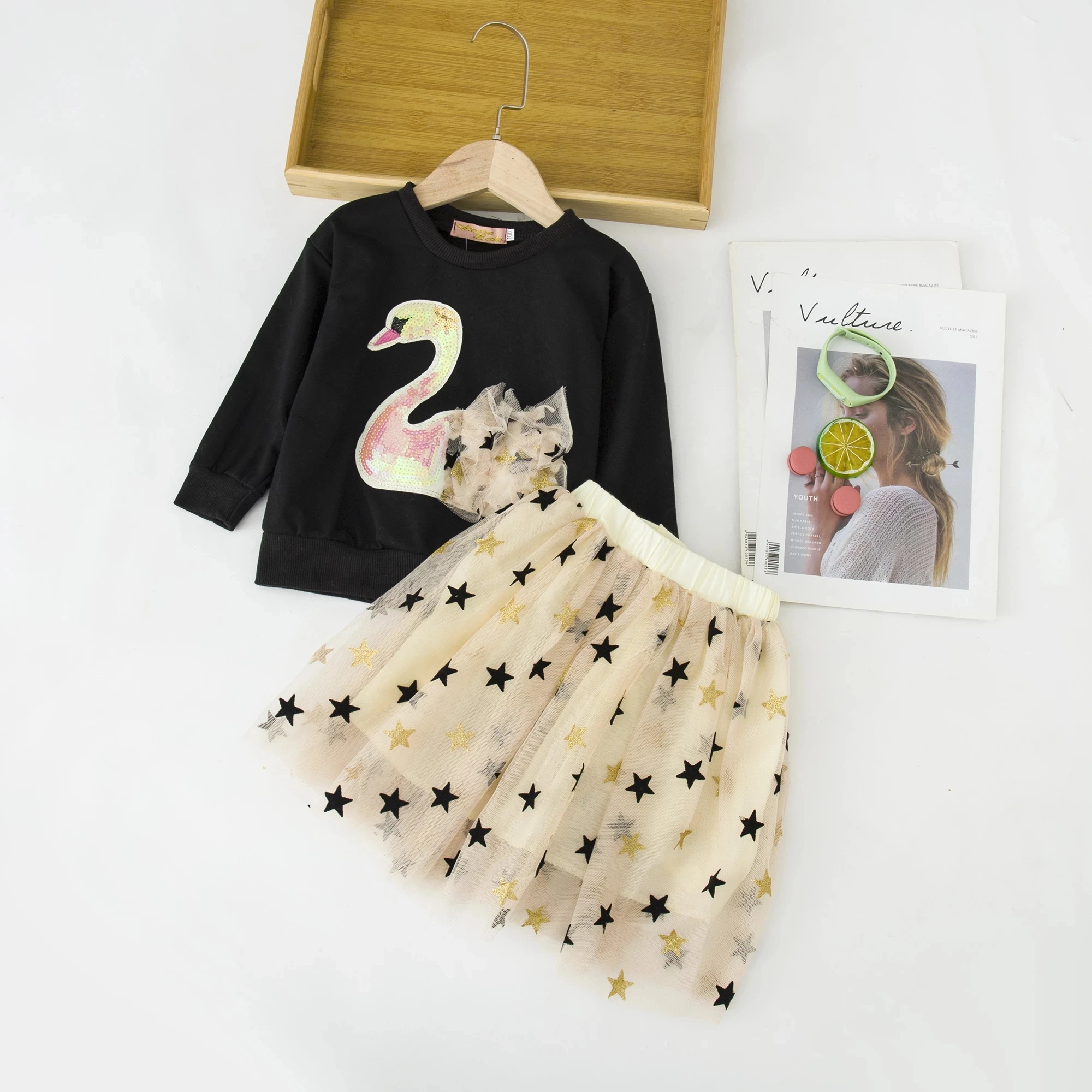 LZH Toddler Girls Clothing Sets Summer Kids Clothes Swan T-Shirt+Skirt 2pcs Outfit Suit Children Clothing