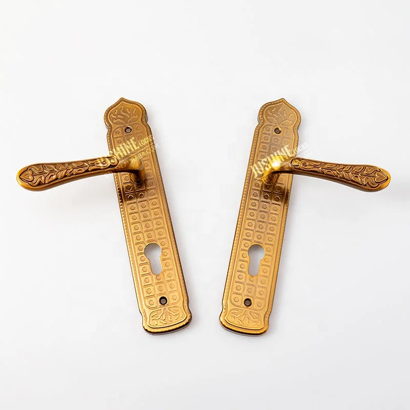 Commercial Door Handle Hardware Aluminum Bronze Plate-Style Pull Handle and Locks
