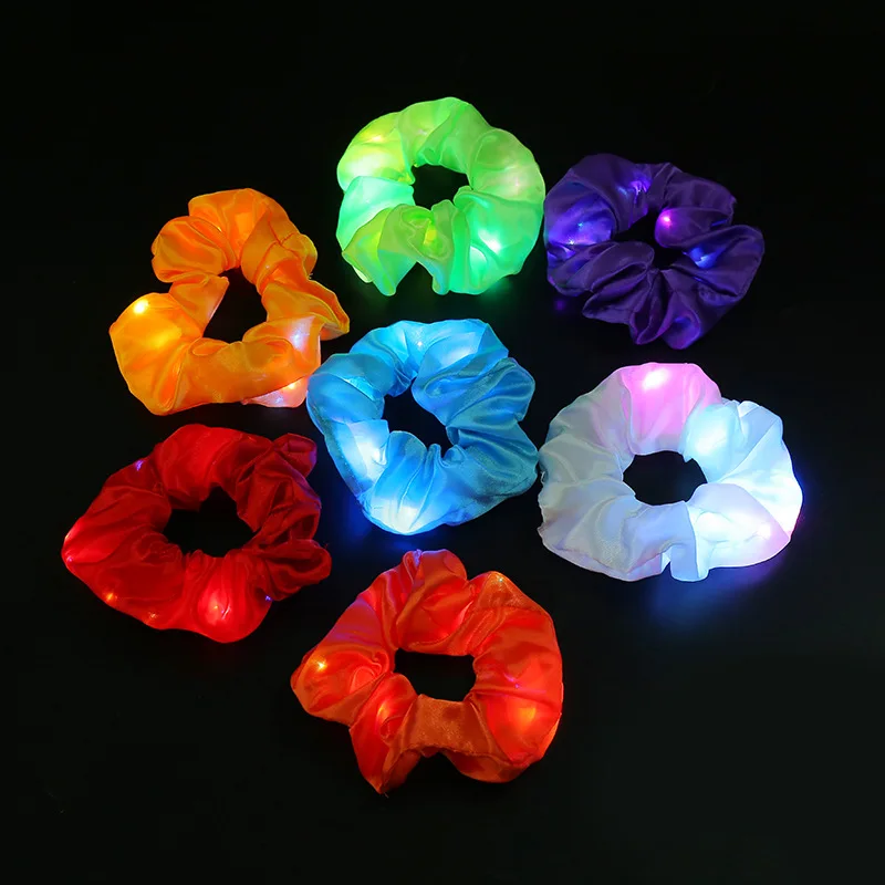 Женские однотонные атласные резинки для волос Yucat на заказ, аксессуары, тканевые резинки для волос, резинки для волос со светодиодной подсветкой, блестящие резинки для девочек