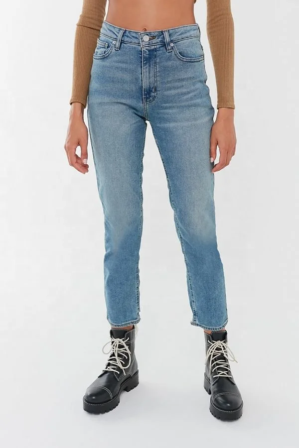 Wholesale factory price straight women jean jogger pants with frayed hem